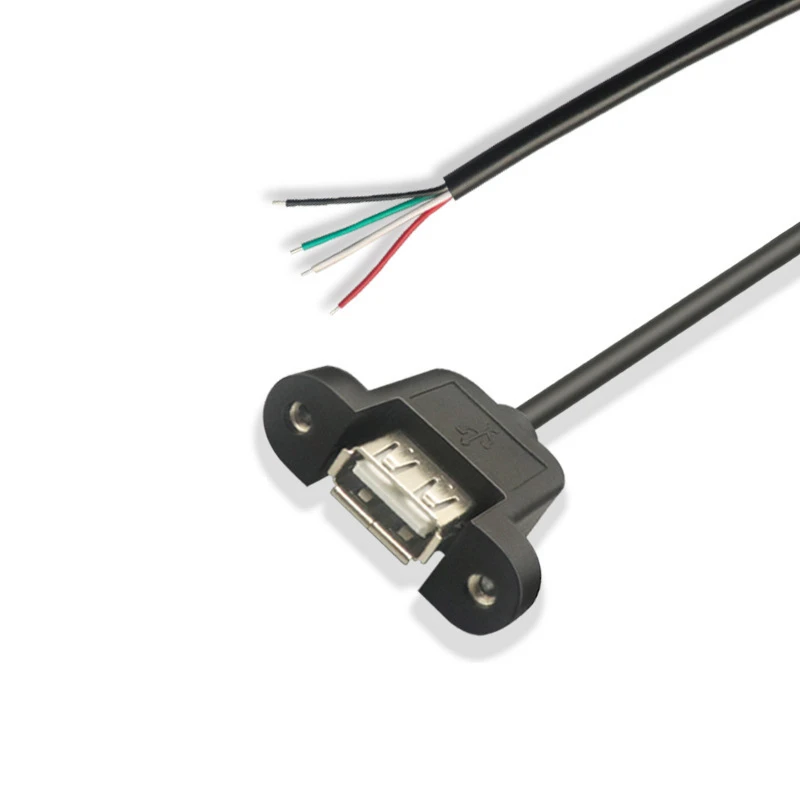 Panel mount USB 20 Female to 4 Cores Bare Wire Open End Pigtail Cable with Ears Screw Panel mount USB 20 Female to 4 Cores Bare Wire Open End Pigtail Cable with Ears Screw